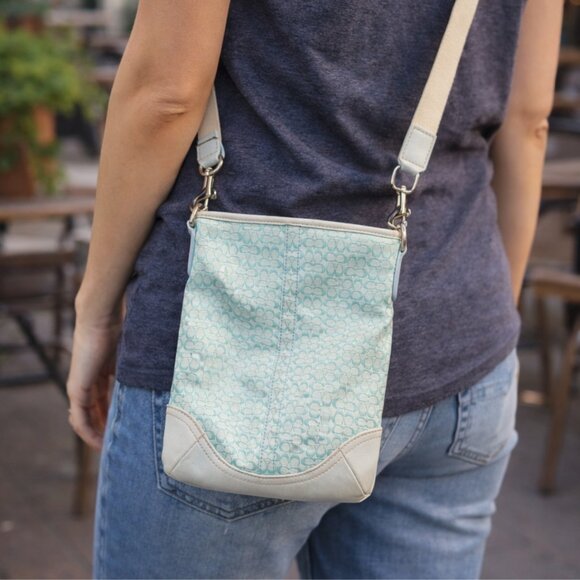 Coach Handbags - Coach, Mini Signature C Monogram Crossbody Baby Blue 2007 Y2K
